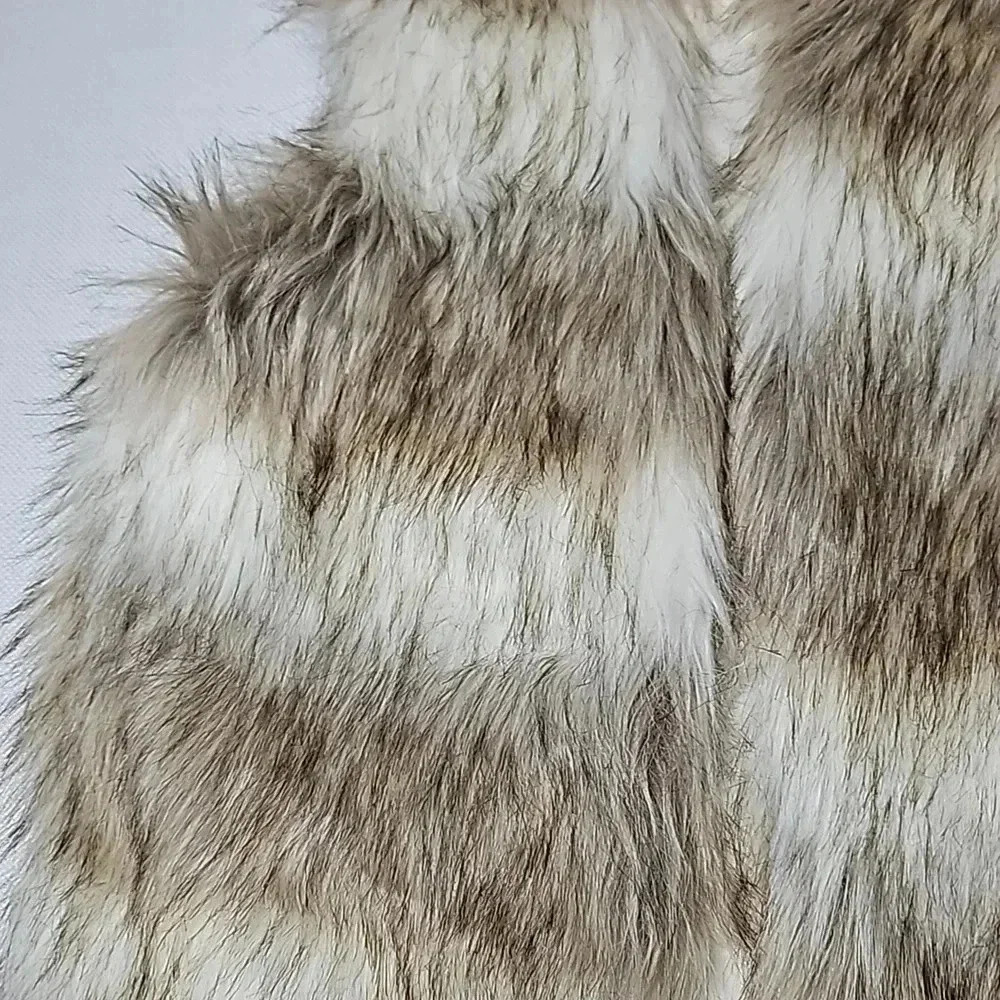 Skies Are Blue Faux Fur Vest Cream & Brown Women's XS - Picture 7 of 16
